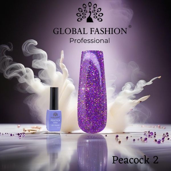 Гель-лак Global Fashion Peacock Glitter #2, 8 мл 20531 фото