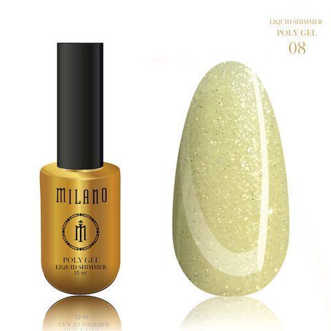 Полігель з шиммером для зміцнення і нарощування MILANO Liquid Shimmer PolyGel 08, 15 мл C-000004899 фото