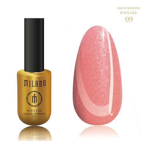 Полігель з шиммером для зміцнення і нарощування MILANO Liquid Shimmer PolyGel 09, 15 мл C-000004900 фото