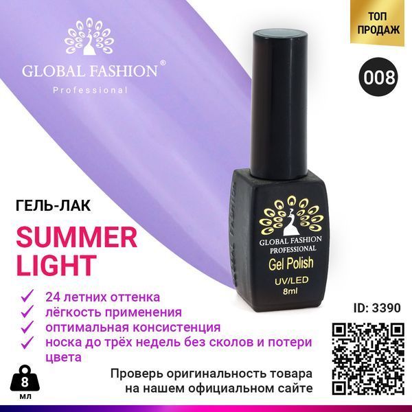 Гель-лак Global Fashion Summer Light 008, 8 мл 3390 фото
