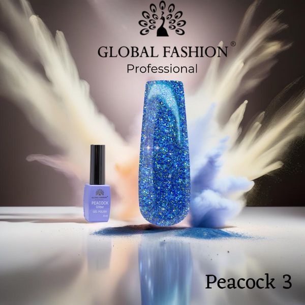 Гель-лак Global Fashion Peacock Glitter #3, 8 мл 20532 фото