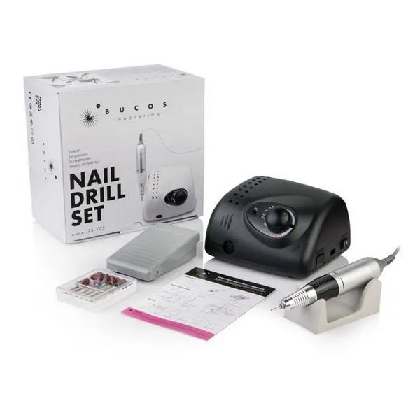 Фрезер для манікюру Bucos Nail Drill ZS-705 BLACK 65 Ват 35 000 об (+6 фрез в подарунок) ZS-705-65-30-BL фото