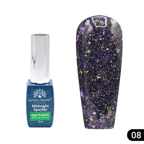 Гель-лак для нігтів Global Fashion Midnight Sparkle #08, 8 мл 26012 фото