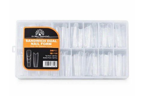 Подвійні форми для нарощування Global Fashion SANDWICH Dual Nail Form, Квадрат, 15 розмірів, 240 шт. 26783 фото