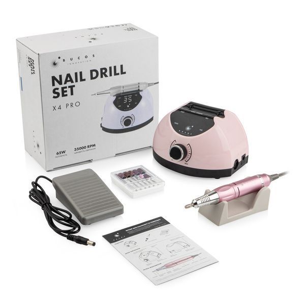 Фрезер для манікюру Bucos Nail Drill X4 PRO, 65 Вт, 35 000 об/хв, SMOOTH PINK BUCOS-X4-SP фото