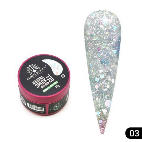 Гель для моделювання Global Fashion Aurora Spark Builder Gel, #03, 15 г 26829 фото