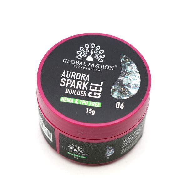 Гель для моделювання Global Fashion Aurora Spark Builder Gel, #06, 15 г 26832 фото