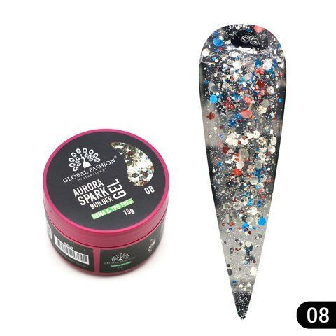 Гель для моделювання Global Fashion Aurora Spark Builder Gel, #08, 15 г 26834 фото