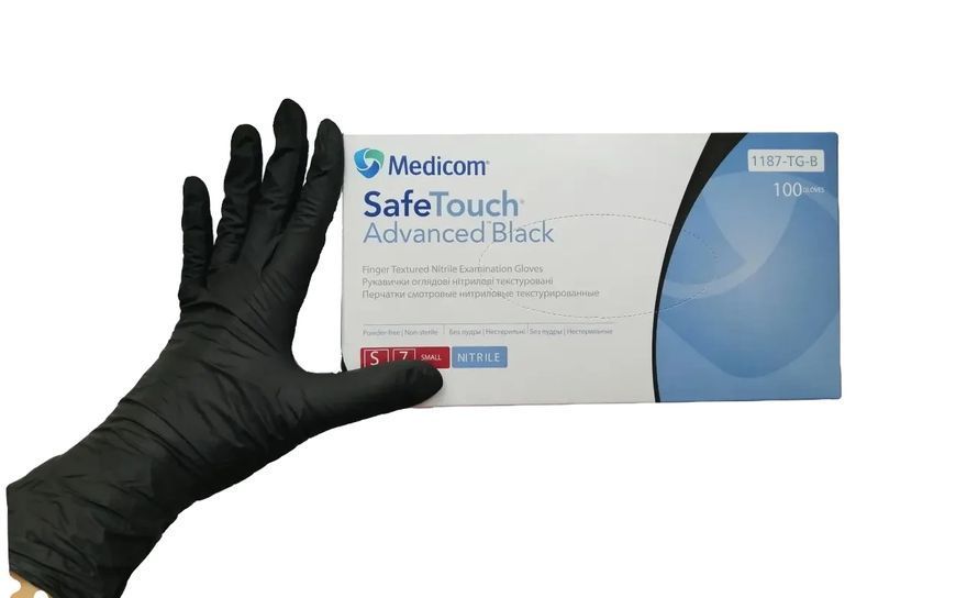 Рукавички нітрилові неопудрені Medicom Black "XL" 100 шт (50 пар) Чорні Щільні 6 г GL-MED-Black-XL фото
