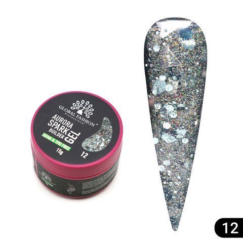 Гель для моделювання Global Fashion Aurora Spark Builder Gel, #12, 15 г 26838 фото