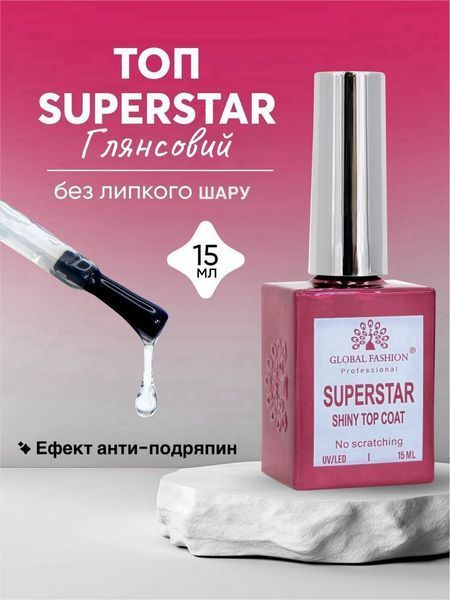 Верхнее покрытие без липкого слоя Global Fashion Superstar Shiny Top Coat, 15 мл 22001 фото