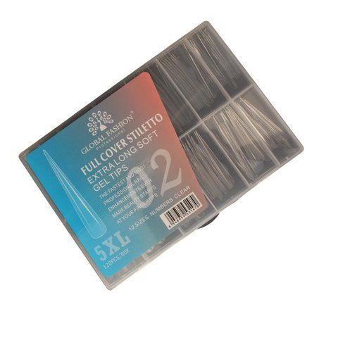 Гелеві тіпси Global Fashion 02 (Full Cover Stiletto Extra Long Soft Gel Tips 5XL), 120 шт, 12 розмірів GF-5XL-FSTIL фото