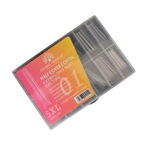 Гелеві тіпси Global Fashion 01 (Half Cover Coffin Extra Long Soft Gel Tips 5XL), 120 шт, 12 розмірів GF-5XL-HCOFF фото