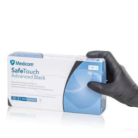 Перчатки нитриловые неопудренные Medicom Black "M" 100 шт (50 пар) Черные Плотные 6 г GL-MED-Black-M фото