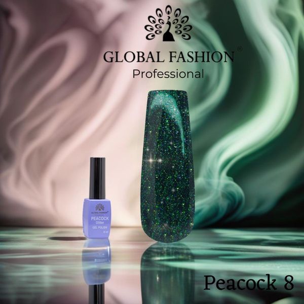 Гель-лак Global Fashion Peacock Glitter #8, 8 мл 20537 фото